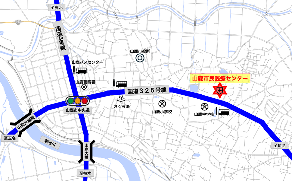 山鹿市民医療センター周辺付近のマップイラスト